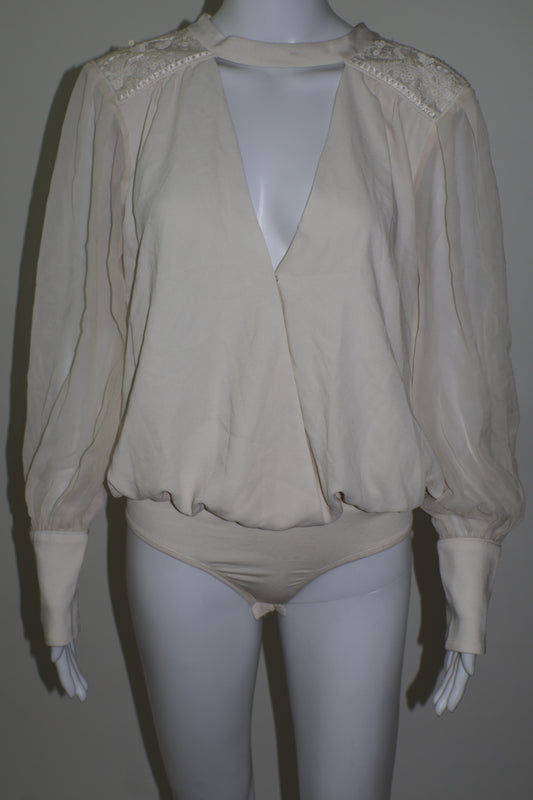 Bcbg white sequined bodysuit