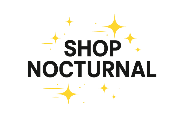 Make SHOP NOCTURNAL logo. Black letters with some small yellow sparkles that move 